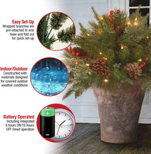 Load image into Gallery viewer, LED Urn Filler with 35 Warm Lights and Evergreen Branches, 18 Inch Width