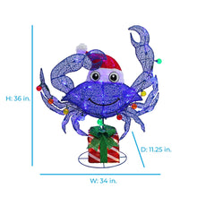 Load image into Gallery viewer, Lighted Crab Yard Decoration in Santa Hat with Plug in LED Lights for Christmas Porches and Lawns