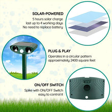 Load image into Gallery viewer, Solar Powered Ultrasonic Animal Repeller with Motion Sensor for Gardens Ponds and Lawns