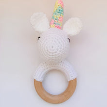 Load image into Gallery viewer, Crochet Baby Rattle in Wood and Yarn