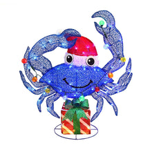 Load image into Gallery viewer, Lighted Crab Yard Decoration in Santa Hat with Plug in LED Lights for Christmas Porches and Lawns