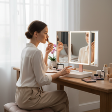 Load image into Gallery viewer, LED Light Vanity Mirror with Tri-Fold Magnification and Adjustable Brightness