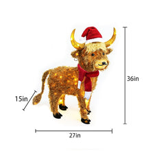 Load image into Gallery viewer, Lighted Highland Cow Yard Decoration with Santa Hat Scarf and Warm White LED Lights for Christmas Lawns