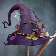 Load image into Gallery viewer, Wool Witch Hat with Silk Chiffon Accent and Natural Plant Dyes, Adjustable