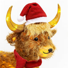 Load image into Gallery viewer, Lighted Highland Cow Yard Decoration with Santa Hat Scarf and Warm White LED Lights for Christmas Lawns