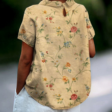 Load image into Gallery viewer, Womens Casual Cotton Linen Shirt with Retro Floral Print