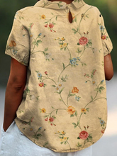 Load image into Gallery viewer, Women's Casual Cotton Linen Shirt with Retro Floral Print