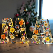 Load image into Gallery viewer, Resin Letter Decor with Dried Flowers and LED Light