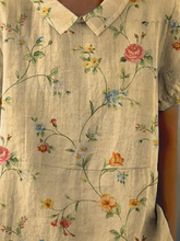 Load image into Gallery viewer, Women's Casual Cotton Linen Shirt with Retro Floral Print