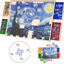 Load image into Gallery viewer, Rotatable 360-Degree Wooden Puzzle Board with Drawers and Cover, Portable Puzzle Table Fits Up to 1000 Pieces, 30" x 22"