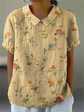 Load image into Gallery viewer, Women's Casual Cotton Linen Shirt with Retro Floral Print