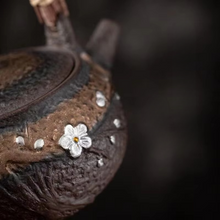 Load image into Gallery viewer, Japanese Style Handmade Ceramic Teapot with Silver Rattan Handle, 10 oz