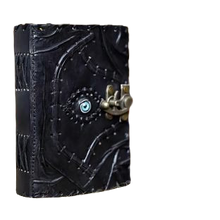Load image into Gallery viewer, Hocus Pocus Book of Spells Leather Journal, Vintage Lock Writing Notebook 7 x 5 Inch
