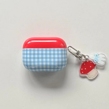Load image into Gallery viewer, Red and Blue Checkered Cute Mushroom Pendant AirPods Case