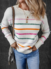 Load image into Gallery viewer, Womens Striped Round Neck Sweater with Soft Texture and Relaxed Fit in Cream Multicolor