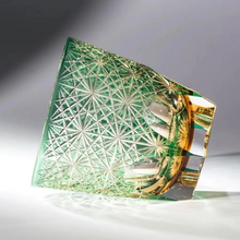 Load image into Gallery viewer, Hand Carved Edo Kiriko Crystal Whiskey Glass with Chrysanthemum Pattern