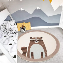Load image into Gallery viewer, Round Fluffy Baby Play Mat Plush Animal Rug for Nursery or Living Room
