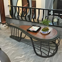 Load image into Gallery viewer, Zen Style Solid Wood Tea Table with Wrought Iron Frame