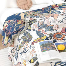 Load image into Gallery viewer, Rustic Artistic Flora Cotton Blanket, Reversible Floral Throw