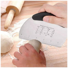 Load image into Gallery viewer, Stainless Steel Dough Scraper with Etched Measurement Markings and Handle