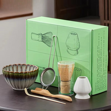 Load image into Gallery viewer, Japanese Matcha Tea Ceremony Set with Bamboo Whisk, Scoop, and Ceramic Bowl