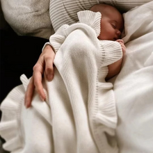 Load image into Gallery viewer, Ruffle Baby Blanket Embroidered Soft Knitted Newborn Blanket