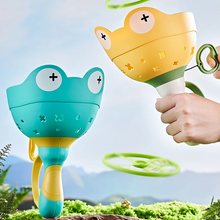 Load image into Gallery viewer, Pull String Flying Propeller Toy with Frog Design and Six Propellers in Three Colors
