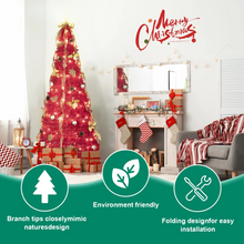 Load image into Gallery viewer, 6FT Prelit Pop Up Christmas Tree with Gold and Red Ribbon Bows and Ornaments