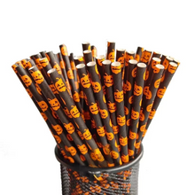 Load image into Gallery viewer, 25 Pack Christmas Kraft Paper Straws Colorful Printed Disposable Party Straws