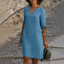 Load image into Gallery viewer, Three-quarter sleeve dress with a V-neck
