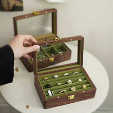 Load image into Gallery viewer, Walnut Jewelry Box for Rings and Earrings with Glass Lid