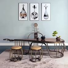 Load image into Gallery viewer, Zen Style Solid Wood Tea Table with Wrought Iron Frame