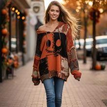 Load image into Gallery viewer, Cozy Pumpkin Faux Fur V-Neck Halloween Sweater for Women