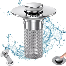 Load image into Gallery viewer, Pop-Up Sink Drain Stopper with Built-In Hair Catcher for Bathroom and Kitchen Sinks