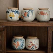 Load image into Gallery viewer, Small Hand Painted Ceramic Tea Caddy and Storage Jar