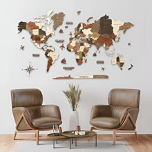 Load image into Gallery viewer, Handmade Wooden World Map Wall Art with Flag Push Pins – Home & Office Travel Decor