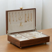 Load image into Gallery viewer, Solid Walnut Double Layer Jewelry Box Organizer