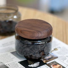 Load image into Gallery viewer, Coffee Bean Glass Canister with Black Walnut Lid
