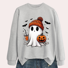 Load image into Gallery viewer, Women's Halloween Sweatshirt with Ghost and Pumpkin Print, Relaxed Fit