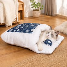 Load image into Gallery viewer, Enclosed Cave Sleeping Bag with Built In Pillow for Cats