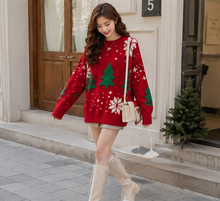 Load image into Gallery viewer, Womens Color Block Sweater with Snowflake Pattern and Crew Neckline, Holiday Knit Pullover