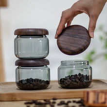 Load image into Gallery viewer, Coffee Bean Glass Canister with Black Walnut Lid