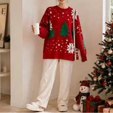 Load image into Gallery viewer, Womens Color Block Sweater with Snowflake Pattern and Crew Neckline, Holiday Knit Pullover