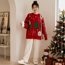 Load image into Gallery viewer, Womens Color Block Sweater with Snowflake Pattern and Crew Neckline, Holiday Knit Pullover