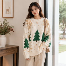 Load image into Gallery viewer, Womens Color Block Sweater with Snowflake Pattern and Crew Neckline, Holiday Knit Pullover