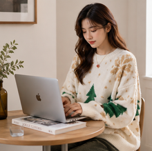 Load image into Gallery viewer, Womens Color Block Sweater with Snowflake Pattern and Crew Neckline, Holiday Knit Pullover