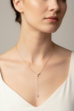 Load image into Gallery viewer, Moissanite Marquise Lariat Necklace with Sterling Silver Tassel and Adjustable Drop, D Color VVS1