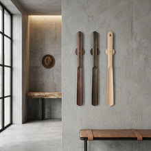 Load image into Gallery viewer, Ergonomic Walnut Magnetic Shoehorn with Wall Mount