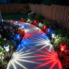 Load image into Gallery viewer, Solar Ground Lights Set of 3 with Red Blue and White Glow for Outdoor Celebrations