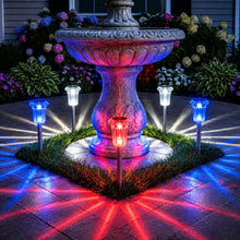 Load image into Gallery viewer, Solar Ground Lights Set of 3 with Red Blue and White Glow for Outdoor Celebrations